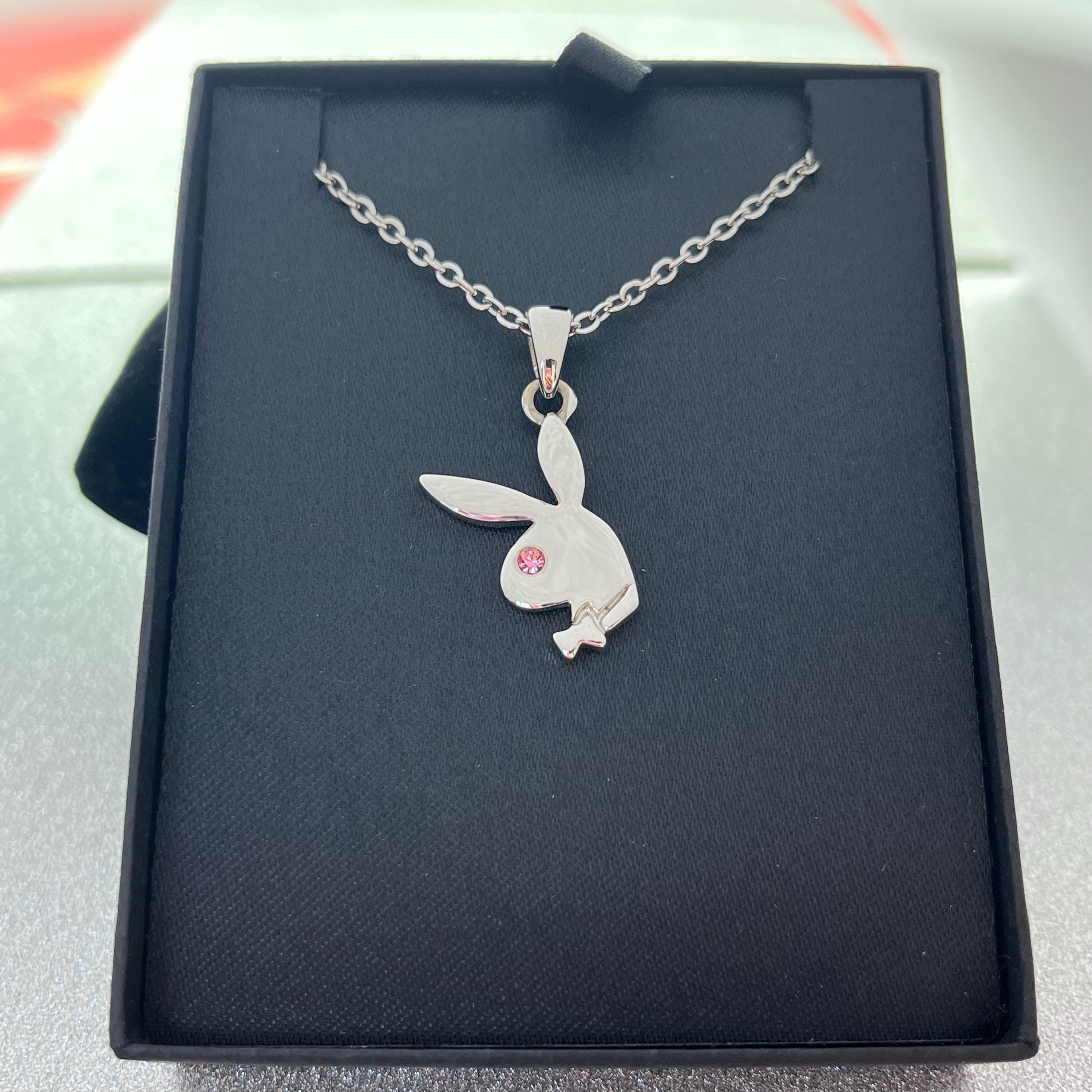 Silver Necklace Playboy Bunny Pendant Necklace Vintage Jewelry Y2K