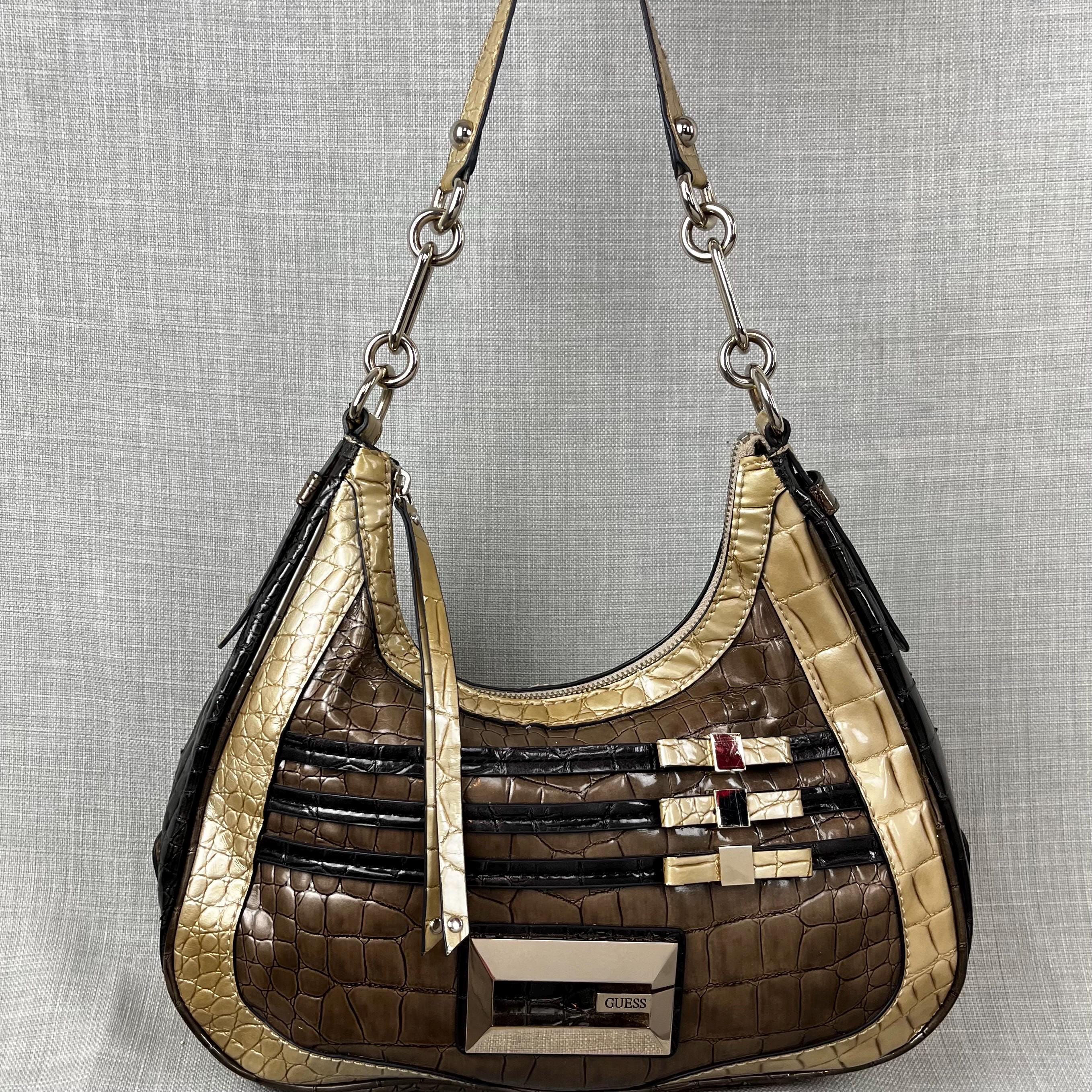 Y2K Guess Shoulder Bag: Black & Gold Croc Embossed Party Bag - Etsy