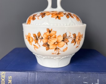 Vintage Sugar bowl Retro with brown flowers Mid Century Kitchen