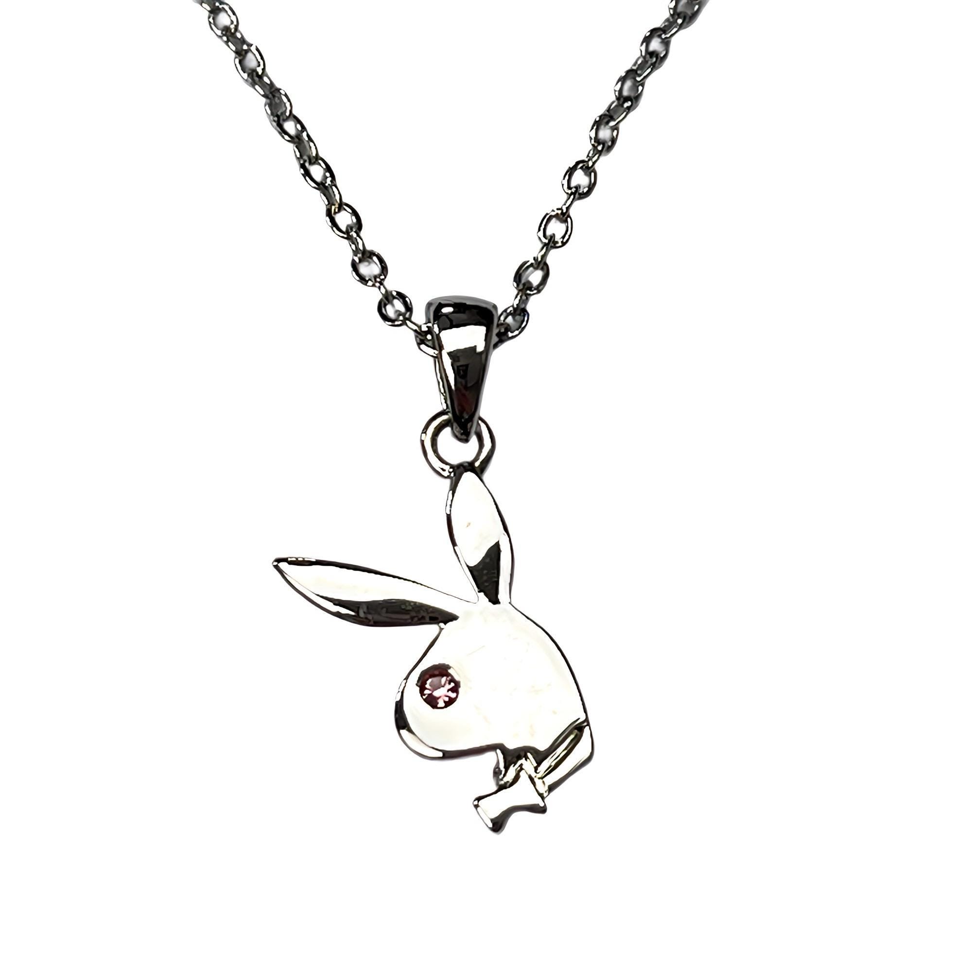 Silver Necklace Playboy Bunny Pendant Necklace Vintage Jewelry Y2K