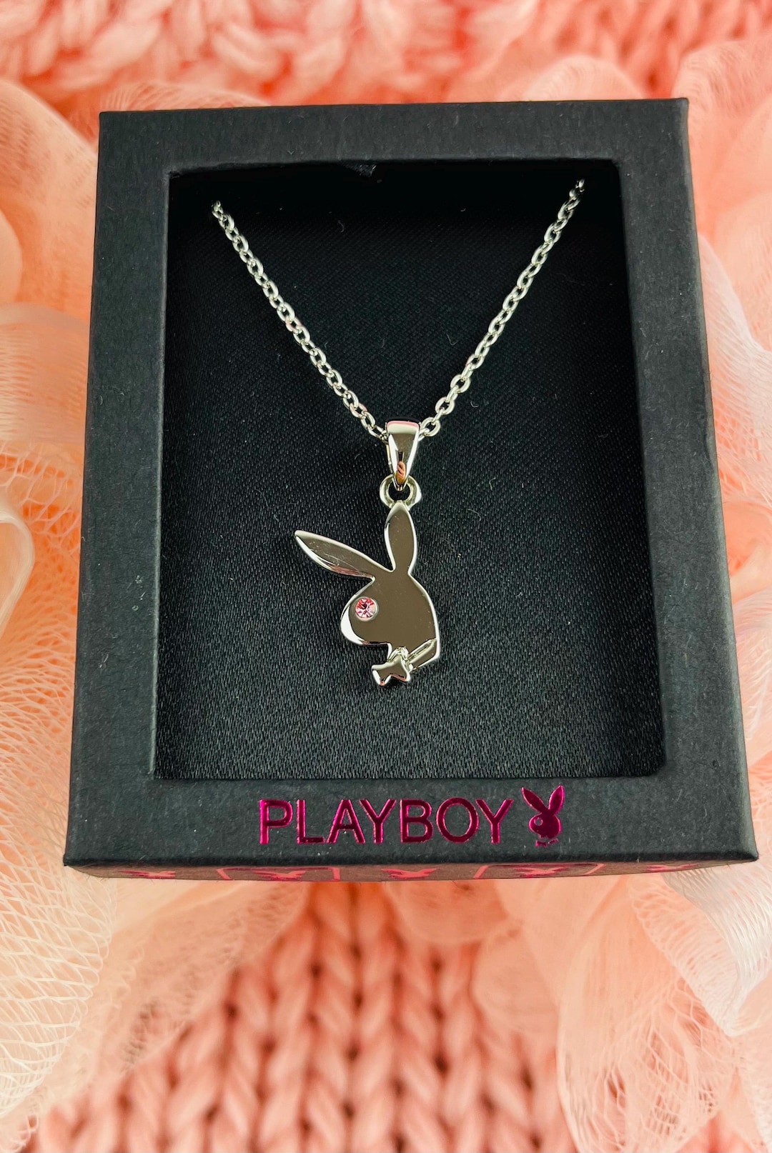 Silver Necklace Playboy Bunny Pendant Necklace Vintage Jewelry Y2K