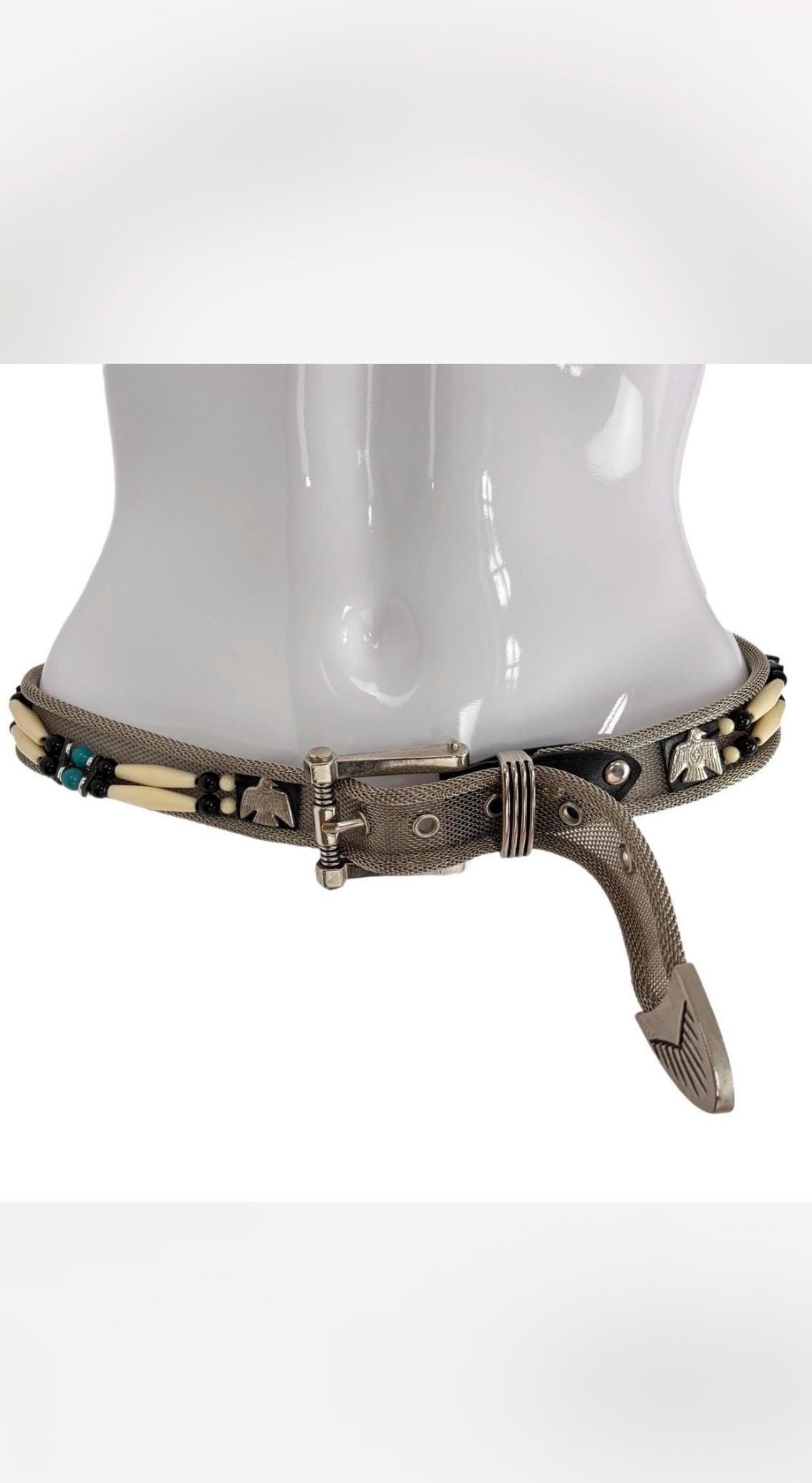 Vintage Mesh Western Belt, Silver Metal Cowgirl Fashion, 39 Inch