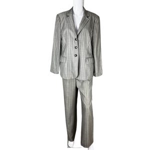 90s Escada pinstripe grey pant suit, wool and silk lightweight two piece suit,size 42,US10,power suit, vintage silk and wool suit