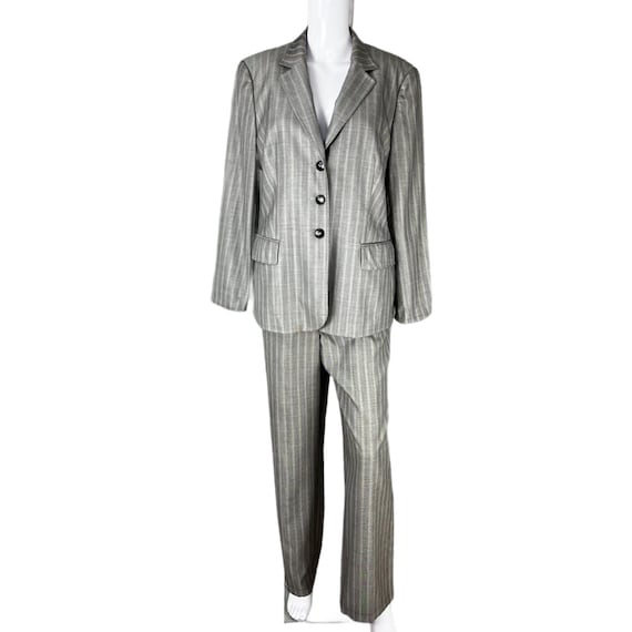 Escada, Vintage 90s ESCADA Pinstripe Silk Wool Power Suit - Made in Spain
