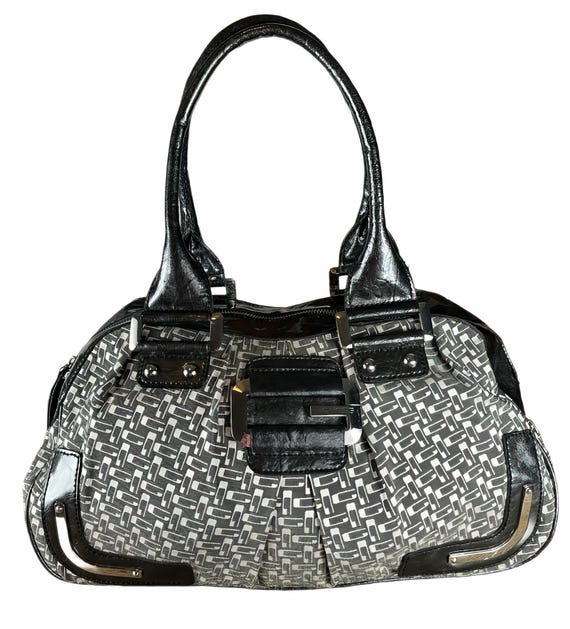 Vintage Y2K Guess Monogram Shoulder Bag, Black Patent Trim  display picture 3
