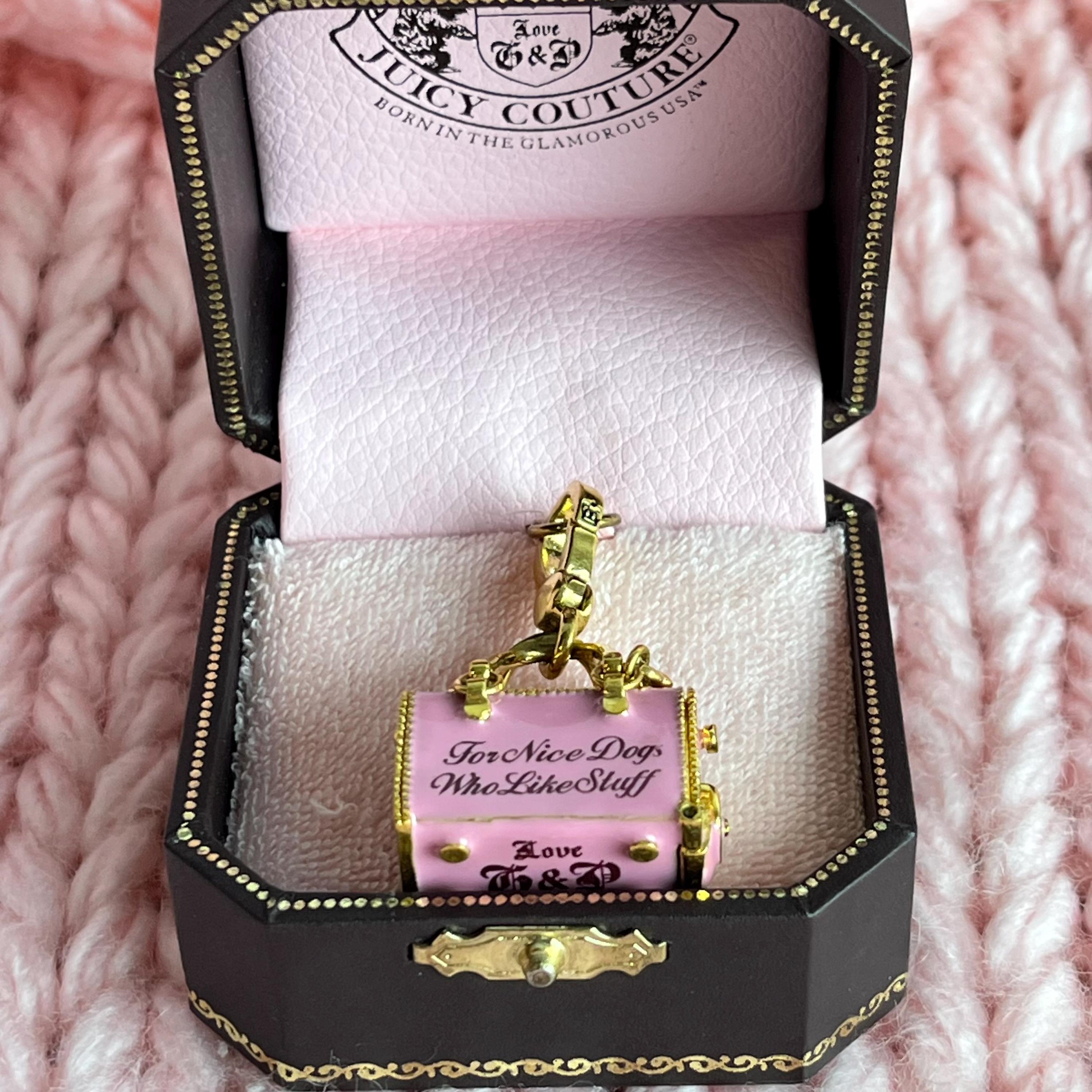 Juicy Couture Charm: Pink Scottie Dog Carrier, Gold Accents (in