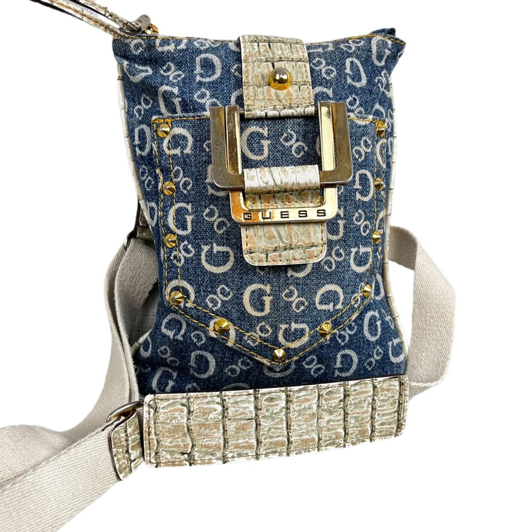 Vintage Guess Denim Shoulder Bag: Y2K Gold Studded Crossbody - Etsy