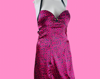 Y2K Playboy-babydolljurk roze dierenprint open rug Coquette Aesthetic vintage stijl onderjurk NWT