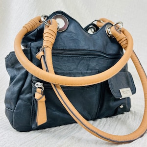 Y2K Black & Tan Faux Leather Shoulder Bag