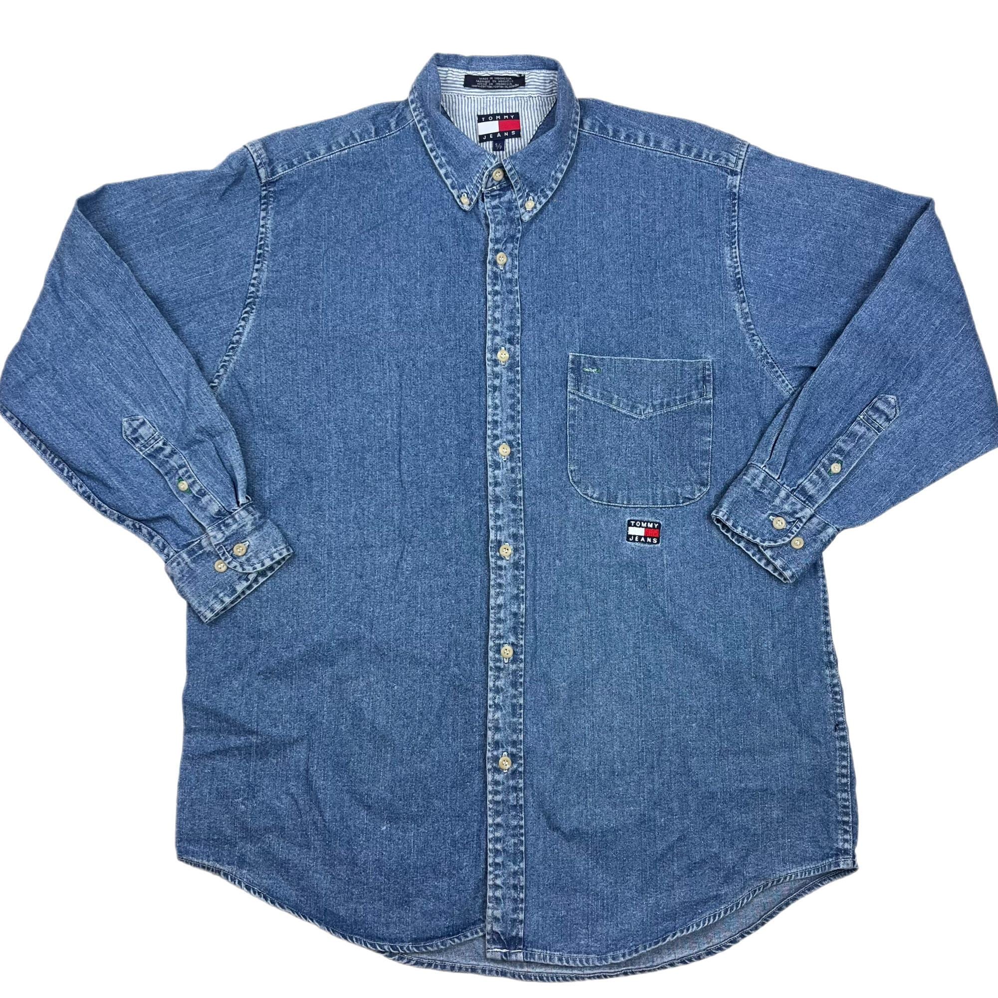 Vintage 90s Tommy Hilfiger Denim Shirt: Embroidered Logo - Etsy