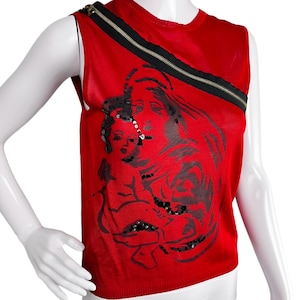 John Galliano für Christian Dior Runway-Kollektion Jungfrau Maria mit Kind Rot Tank Top 2001, seltenes Vintage Designer Top