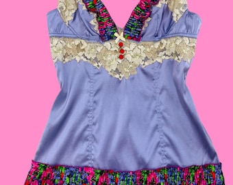 Dolce & Gabbana kanten cami-top Y2K satijnen lingerietop paarse bustier vintage jaren 2000 designer hemd