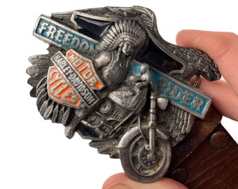 Harley Davidson Leather Belt With Eagle Vintage 90's Belt
