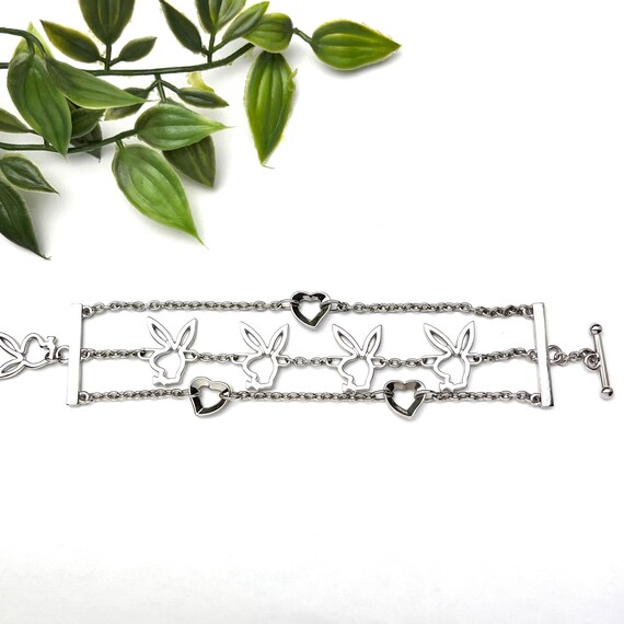 Playboy Silver infinity charm bracelet, rabbit ch… - image 8