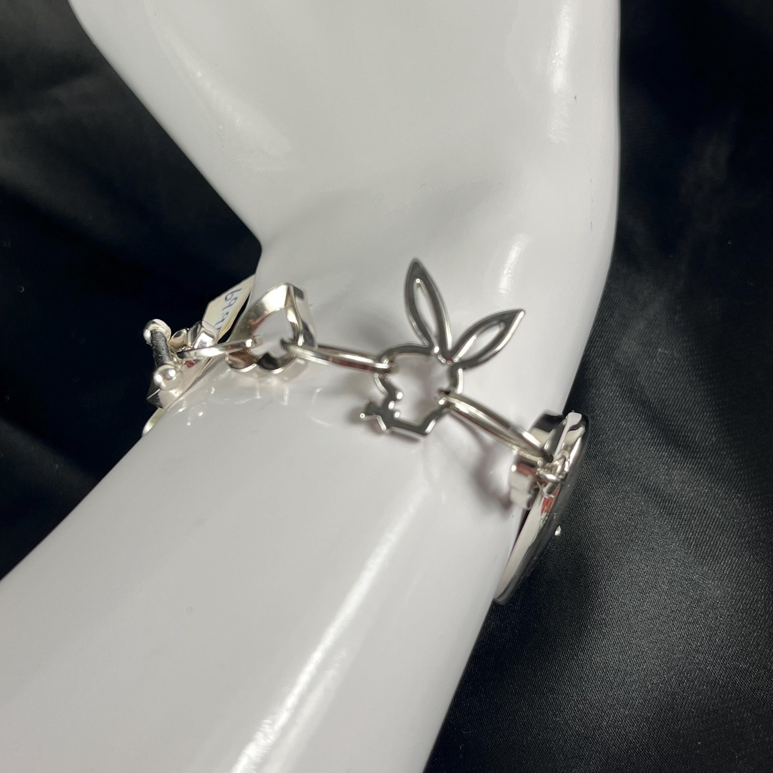 Vintage Playboy Bunny Charm Bracelet – Silver-tone Y2K Bangle 