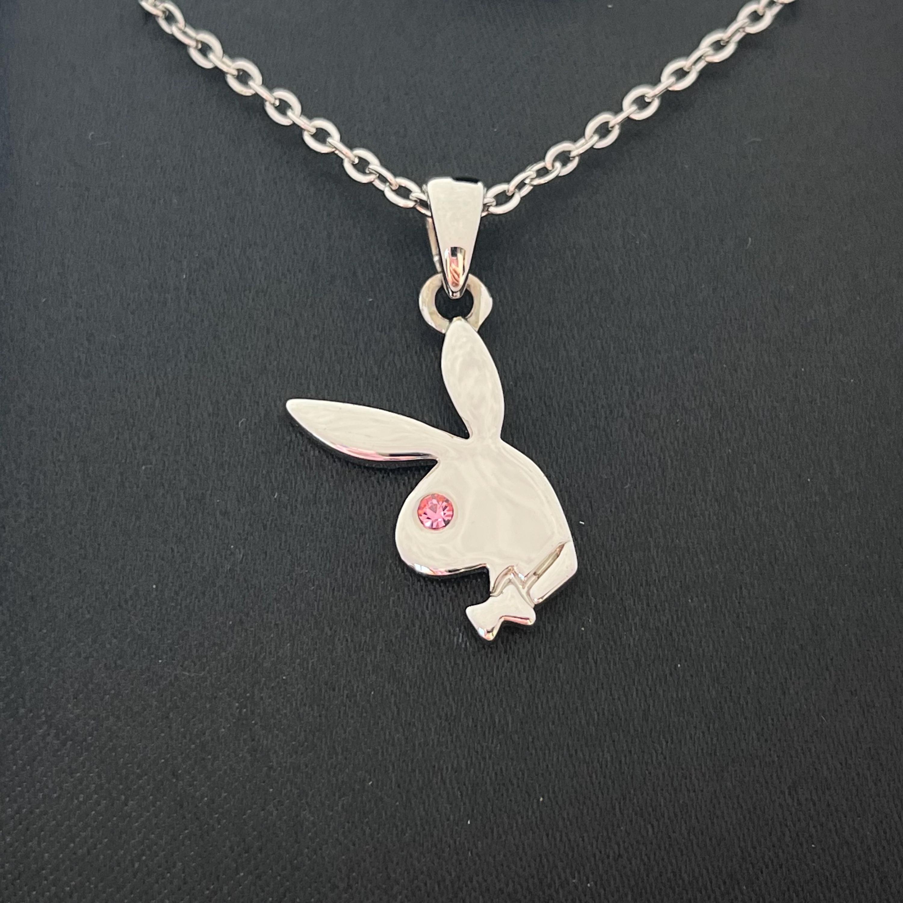 Silver Necklace Playboy Bunny Pendant Necklace Vintage Jewelry Y2K