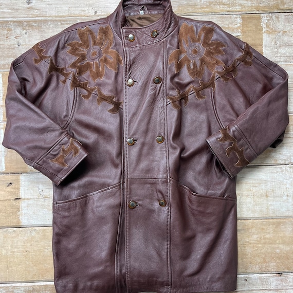 Vintage Brown Leather Coat / Brown Leather jacket… - image 1