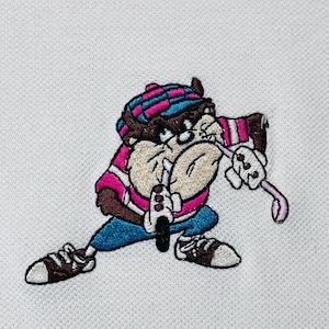 Vintage Loony Tunes Taz White polo shirt shortsleeved T Shirt size XL vintage 90s Men’s T shirt Taz bending a Golf club loony tunes gem