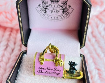 Juicy Couture Charm: Pink Scottie Dog Carrier, Gold Accents (In Original Box)