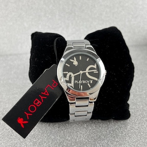 Vintage Silver Playboy Watch with Swarovski Crystals – Timeless Elegance, Collectible Fashion Accessory, Perfect Gift for Watch Lovers"