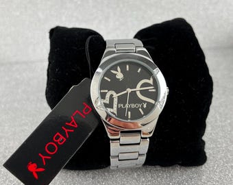 Vintage Silver Playboy Watch with Swarovski Crystals – Timeless Elegance, Collectible Fashion Accessory, Perfect Gift for Watch Lovers&quot;
