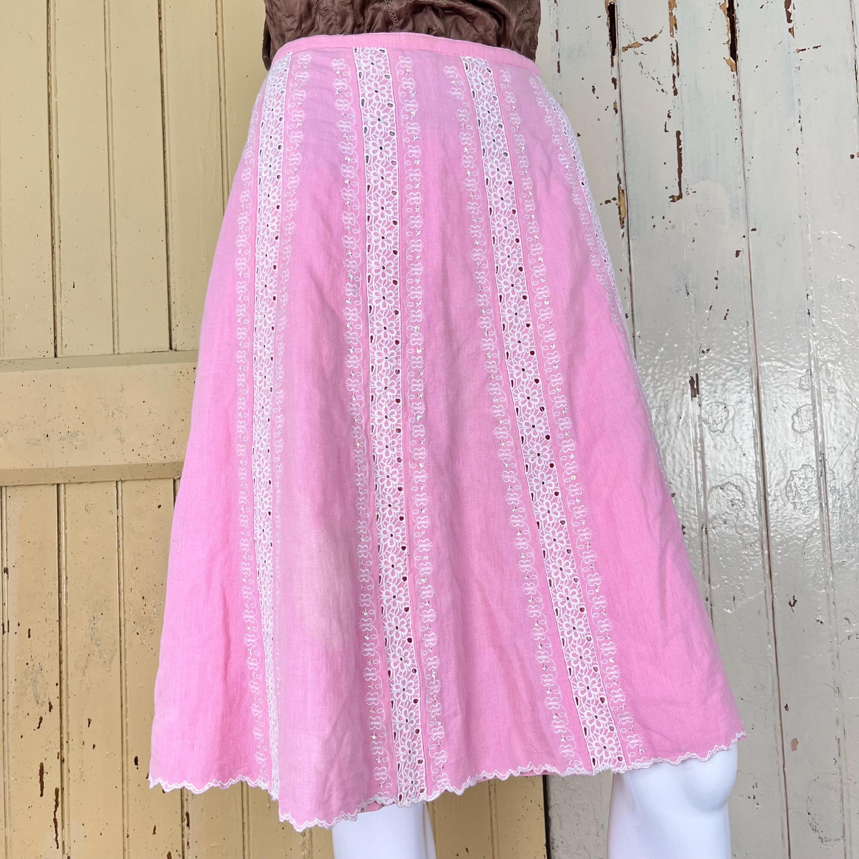 Jupe Monsoon Neuve - Ligne A En Lin Et Coton, Rayures Tonales Roses - Taille 10
