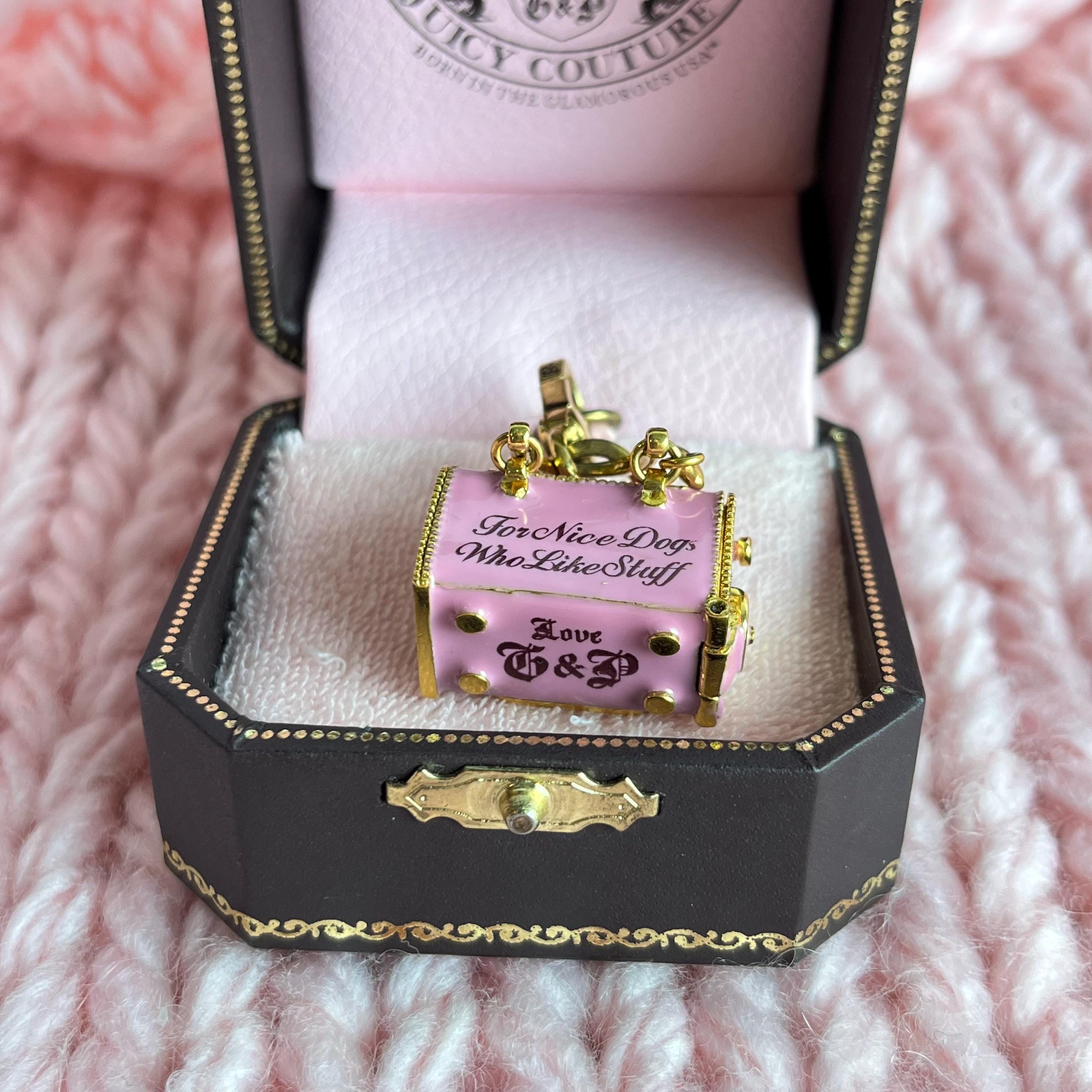 Juicy Couture Charm: Pink Scottie Dog Carrier, Gold Accents (in