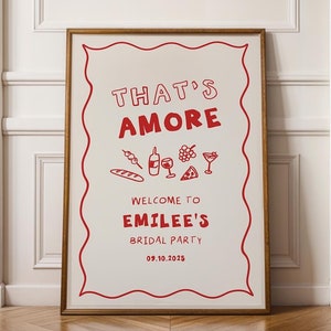 That&#39;s Amore Bridal Party Welcome Sign, Italian Theme Welcome Sign Template | TA1 Red