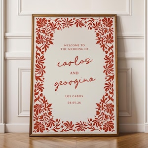 Terracotta Modern Mexican Wedding Welcome Sign, Mexican Talavera Welcome Sign | BT1