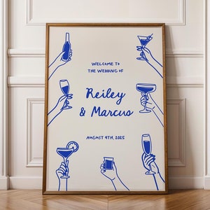 Illustrated Wine and Cocktails Hand Drawn Welcome Sign, Handwritten Whimsical Welcome Sign, Illustration Unique Wedding Sign | HD3
