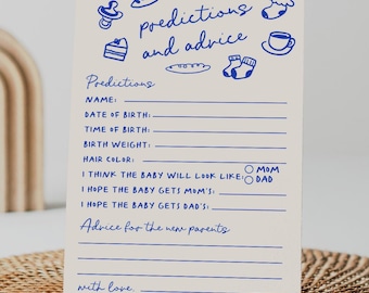 PRINTED Café Bebé Baby Shower Predictions and Advice, Whimsical Coffee Theme Games Advice Card | HD4