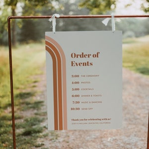Retro Wedding Order of Events Sign Template 60s 70s Wedding Order of Events Sign Wedding Timeline Sign Boho Wedding Order of the Day  | Zoey