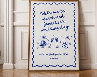 Hand Drawn Welcome Sign Template Whimsical Welcome Sign Handwritten Welcome Sign Squiggle Illustration Unique Wedding Sign | HD1 Blue