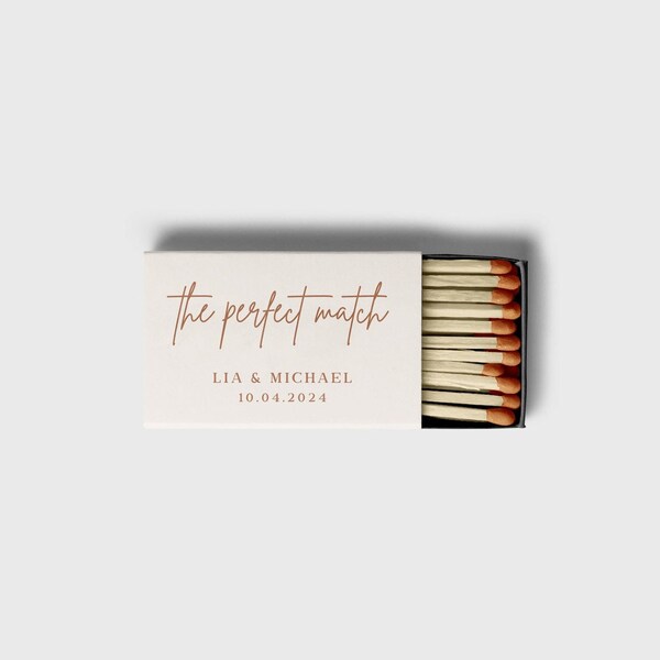 Minimalist Matchbox Label The Perfect Match Customized Wedding Favor Matches Sticker Editable Template | Lia