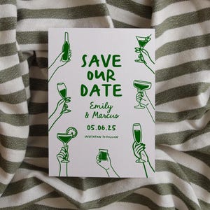 Hand Drawn Save The Date Invitation Template, Green Whimsical Wine Save Our Date Invitation, Unique Editable Template | HD3