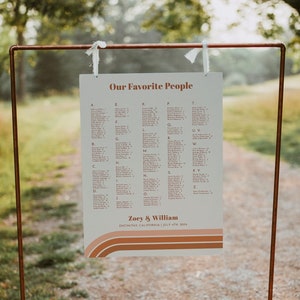 Retro Wedding Alphabetical Seating Chart Template Download, 70s 60s Wedding Sign | Zoey