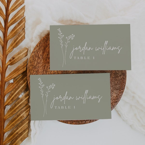 Green Wedding Table Number Template Sage Green Botanical Wedding Place Cards Template Wedding Name Cards | Lia in Sage