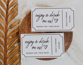 Minimal Wedding Drink Ticket Template Modern Wedding Drink Voucher Drink Tickets for Wedding Drink Tickets Printable Instant | Ellie