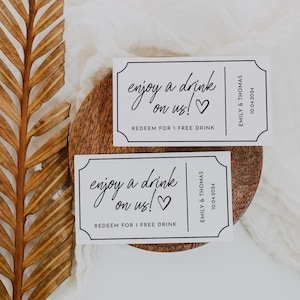 Minimal Wedding Drink Ticket Template Modern Wedding Drink Voucher Drink Tickets for Wedding Drink Tickets Printable Instant | Ellie