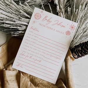 Winter Wonderland Baby Shower Predictions and Advice Card Template Baby It's Cold Outside Girl Baby Shower | Winter