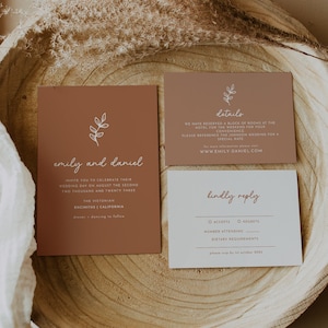 Rust Wedding Invitation Set Boho Rust Wedding Suite Leaves Simple Invite Suite // DIGITAL DOWNLOAD | Izel
