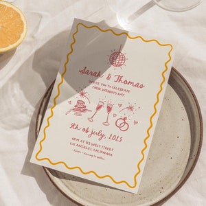 Hand Drawn Wedding Invitation Illustrated Squiggle Wedding Invite Hand Drawn Fun Wedding Invitation Template | HD1