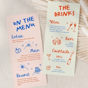Hand Drawn Menu Template Illustrated Wedding Menu Template Hand Drawn Fun Quirky Wedding Customizable Menu Template | Q1