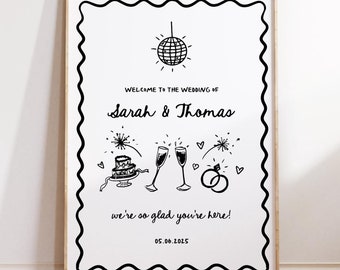 Hand Drawn Welcome Sign Template Whimsical Welcome Sign Handwritten Welcome Sign Squiggle Illustration Unique Wedding Sign | HD1 Black