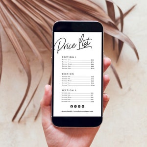 Price Sheet Template Printable Price List Sign Pricing List Sign Minimalist Small Business | Ellie
