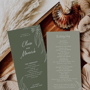 Sage Wedding Program Template Download Emerald Green Wedding Program Printable Template Eucalyptus Australian Gum | Alexis