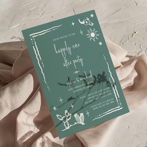 Western Happily Ever After Party Invitation Boho Desert Reception Party Invitation Wedding Elopement Announcement Card Hand drawn | W2