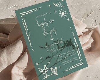 Western Happily Ever After Party Invitation Boho Desert Reception Party Invitation Wedding Elopement Announcement Card Hand drawn | W2
