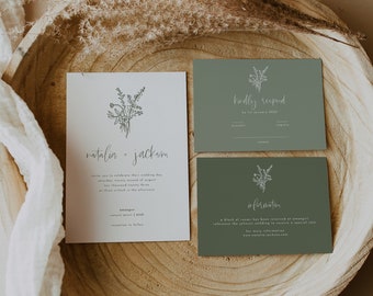 Sage Green Wedding Invitation Suite DIY Sage Invitation Template Sage Minimalist Suite Sage Botanicals | Bloom