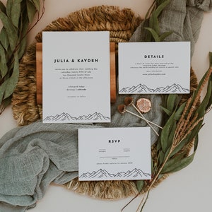 Mountain Wedding Invitation Template Outdoor Wedding Invitation Instant Download Rustic Mountain Wedding // Set of 3 DIGITAL DOWNLOAD